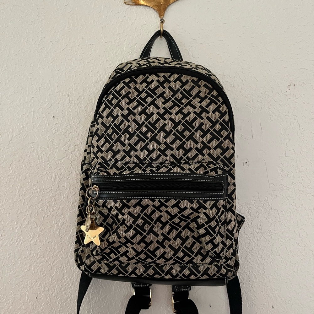 Tommy Hilfiger Black and Cream Geometric Backpack